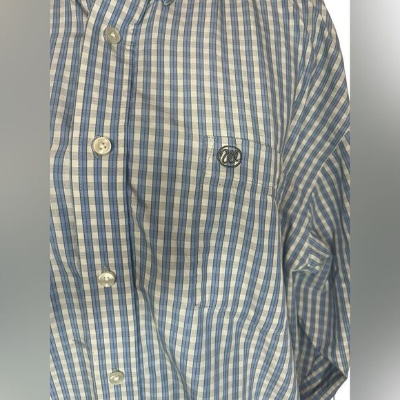 WRANGLER MENS XL LIGHT BLUE & WHITE CHECKERED LONG SLEEVE BUTTON UP SHIRT - Picture 8 of 11